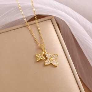 Luxury 18KT  Gold Crystal Clover Charm Necklace